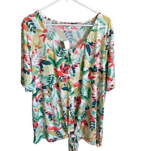 Late August size 3X multicolor plus size top short sleeve tropical New with tags - Picture 1 of 4